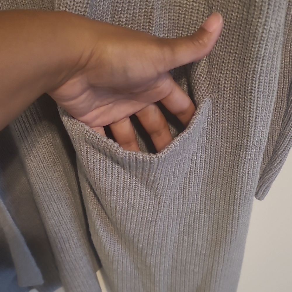 GAP Light Gray Open-Front Ribbed Cardigan with Pockets - Picture 8 of 12